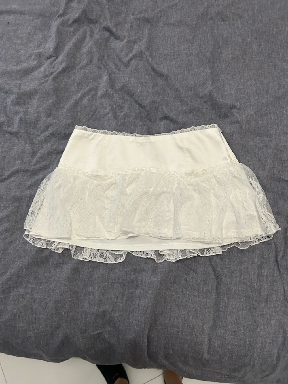 Edikted White Lex Lace Mini Skirt with Ruffle Hem - Picture 3 of 7